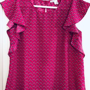 Anthropology hot pink short-sleeve Ruffled blouse